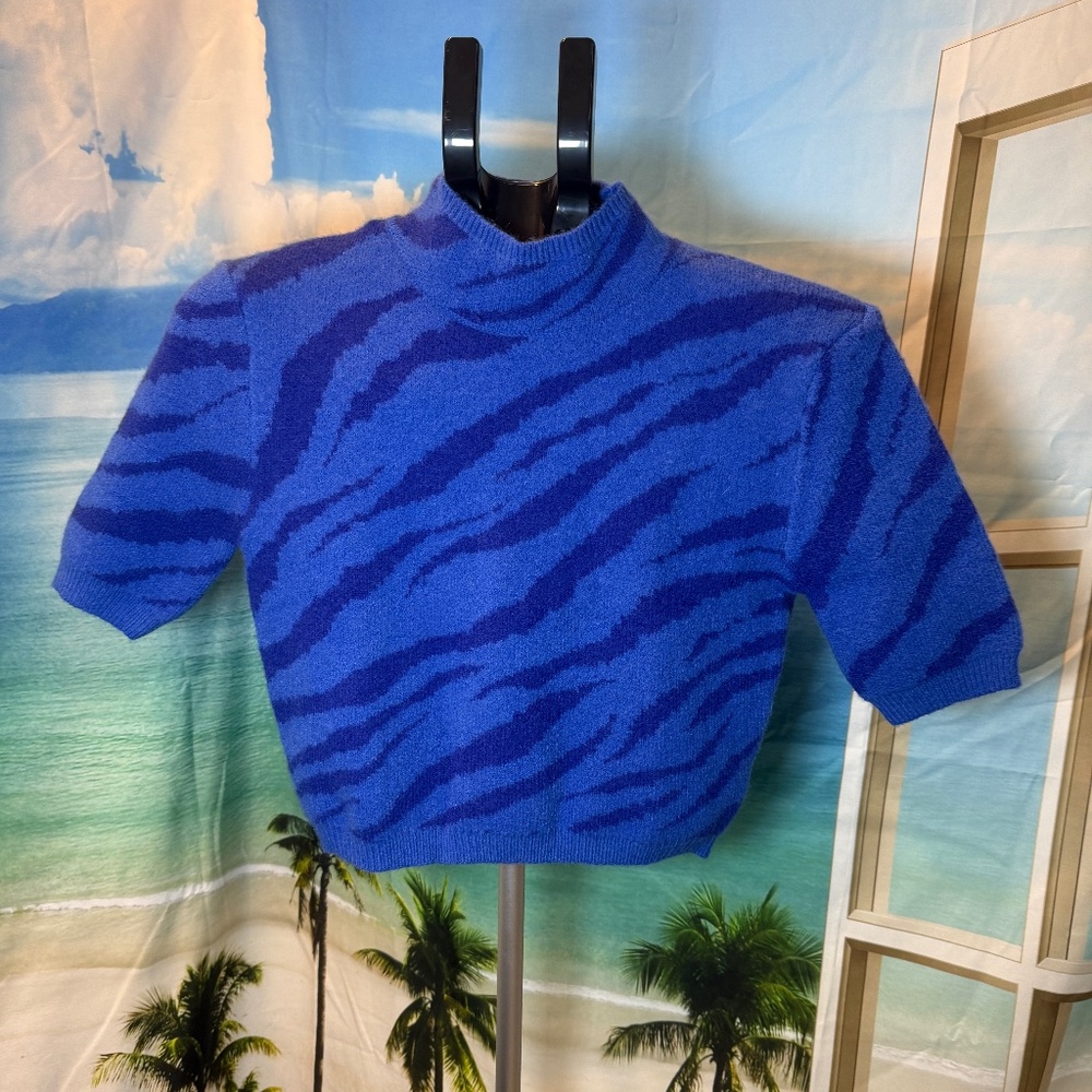 Knit Mix Blue Zebra Crop Sweater Size L